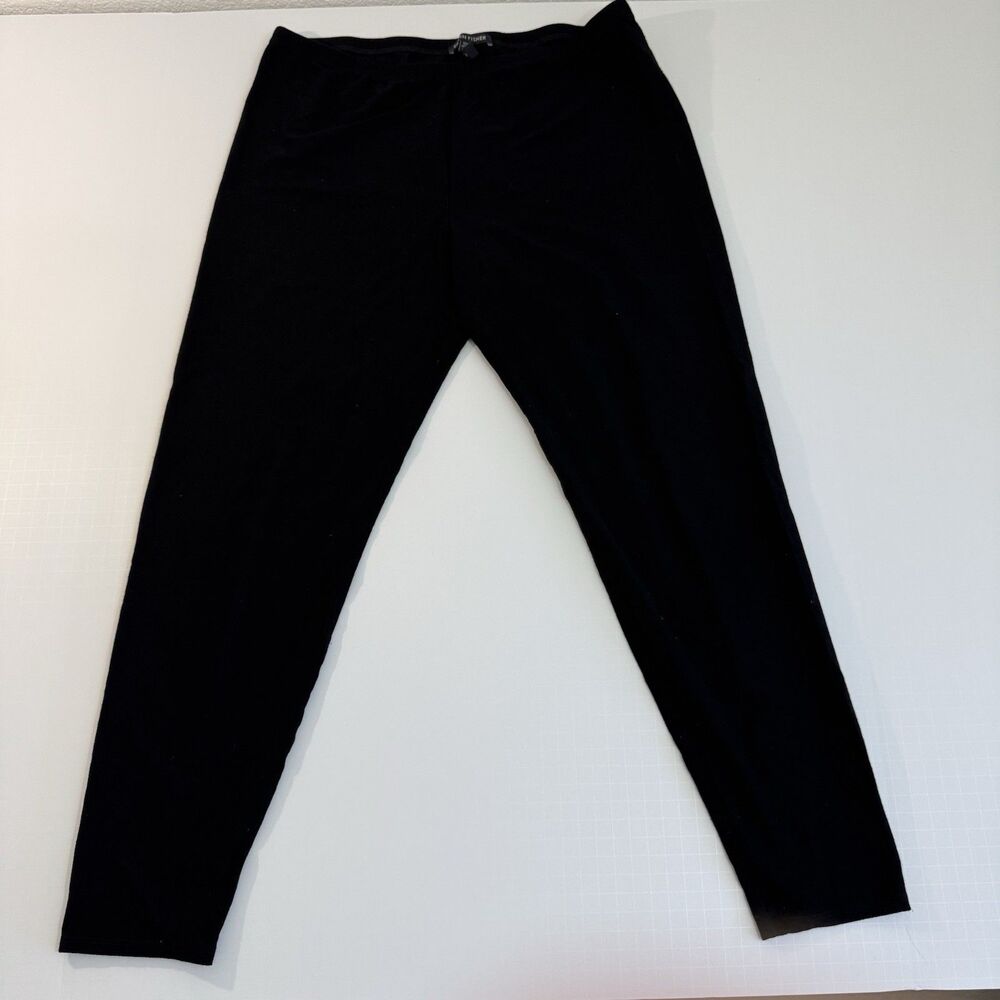 Eileen‎ Fisher Leggings Womens L Black Knit Ankle Pull On Stretch Made In USA